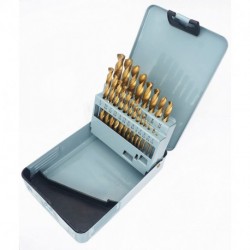 DRILLFORCE 21pcs HSS Jobber Length Titanium Coated Twist Drill Bits Set 1/16" -3/8" in Metal Box