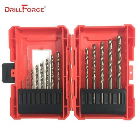 DRILLFORCE 13PCS/Set 1.5-6.5mm Cobalt Drill Bits High Speed Steel HSSCO M35 Twist Drill Bits For Stainless Steel Iron Metal Wood